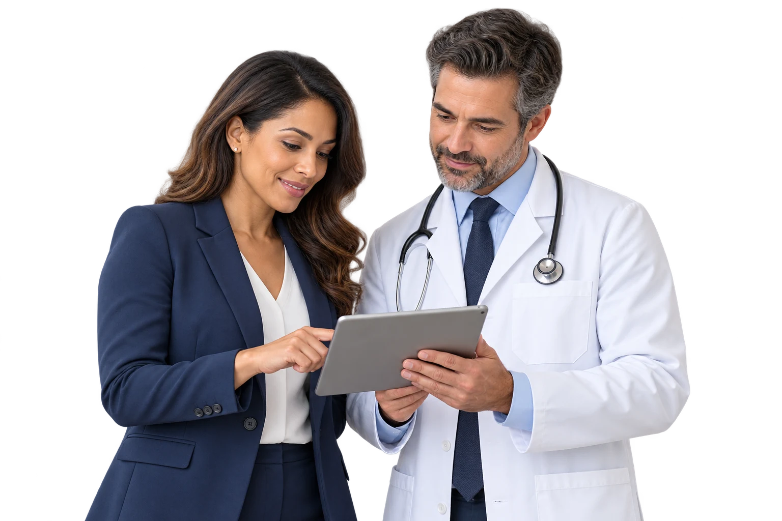 Practice administrator and physician reviewing billing operations